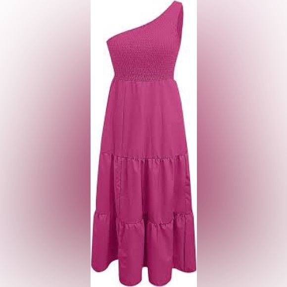Eloquii Pink Maxi One Shoulder Ruched Tiered Sundress - Picture 4 of 4